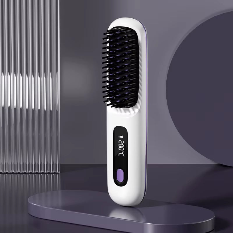 Cepillo Alisador De Pelo Con Pantalla LCD, Alisador De Carga USB Inalámbrico, Mini Cepillo Alisador Portátil Para Viajes En Casa
