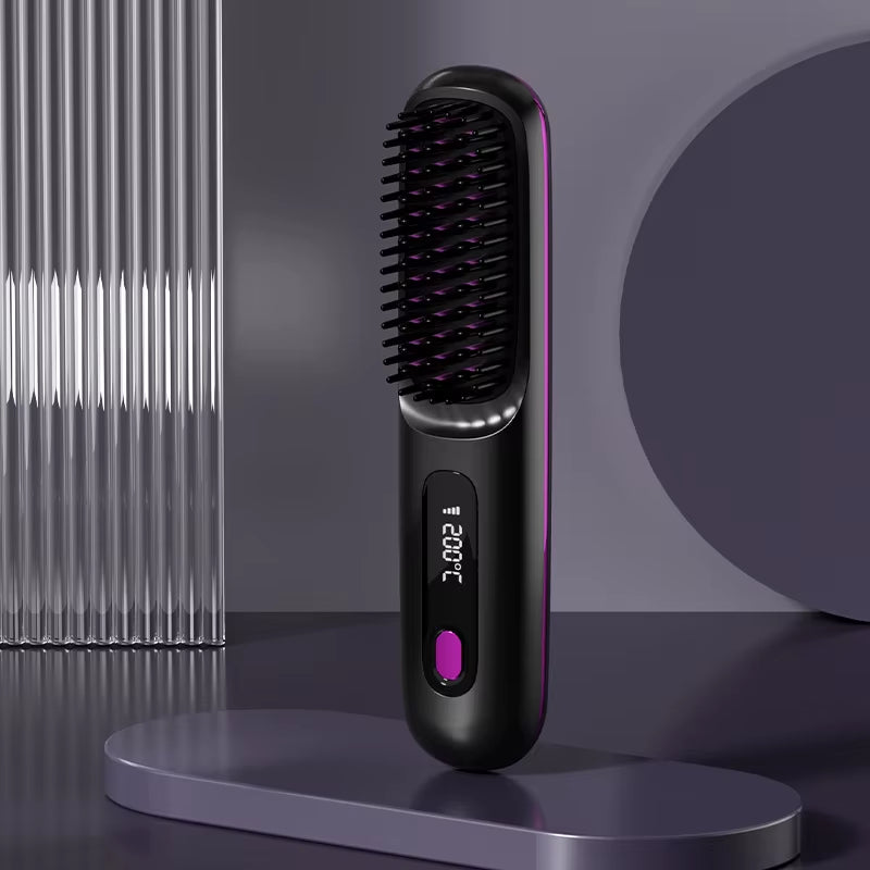 Cepillo Alisador De Pelo Con Pantalla LCD, Alisador De Carga USB Inalámbrico, Mini Cepillo Alisador Portátil Para Viajes En Casa